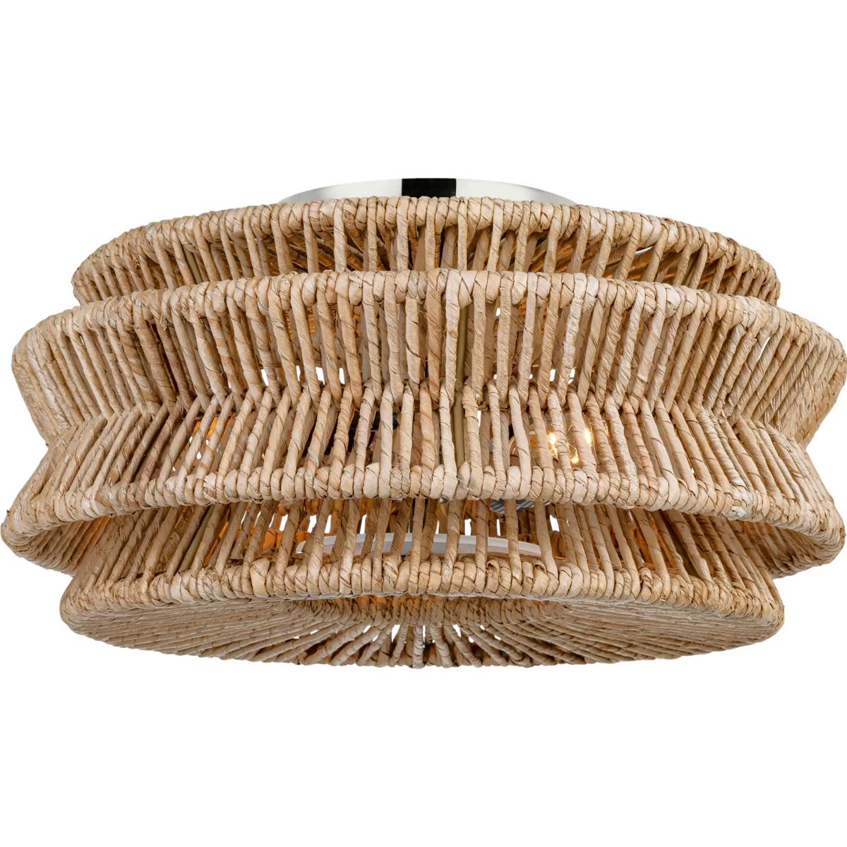Visual Comfort Signature Collection CHC4015PN/NAB Chapman & Myers Antigua LED 16 inch Polished Nickel and Natural Abaca Drum Semi-Flush Mount Ceiling