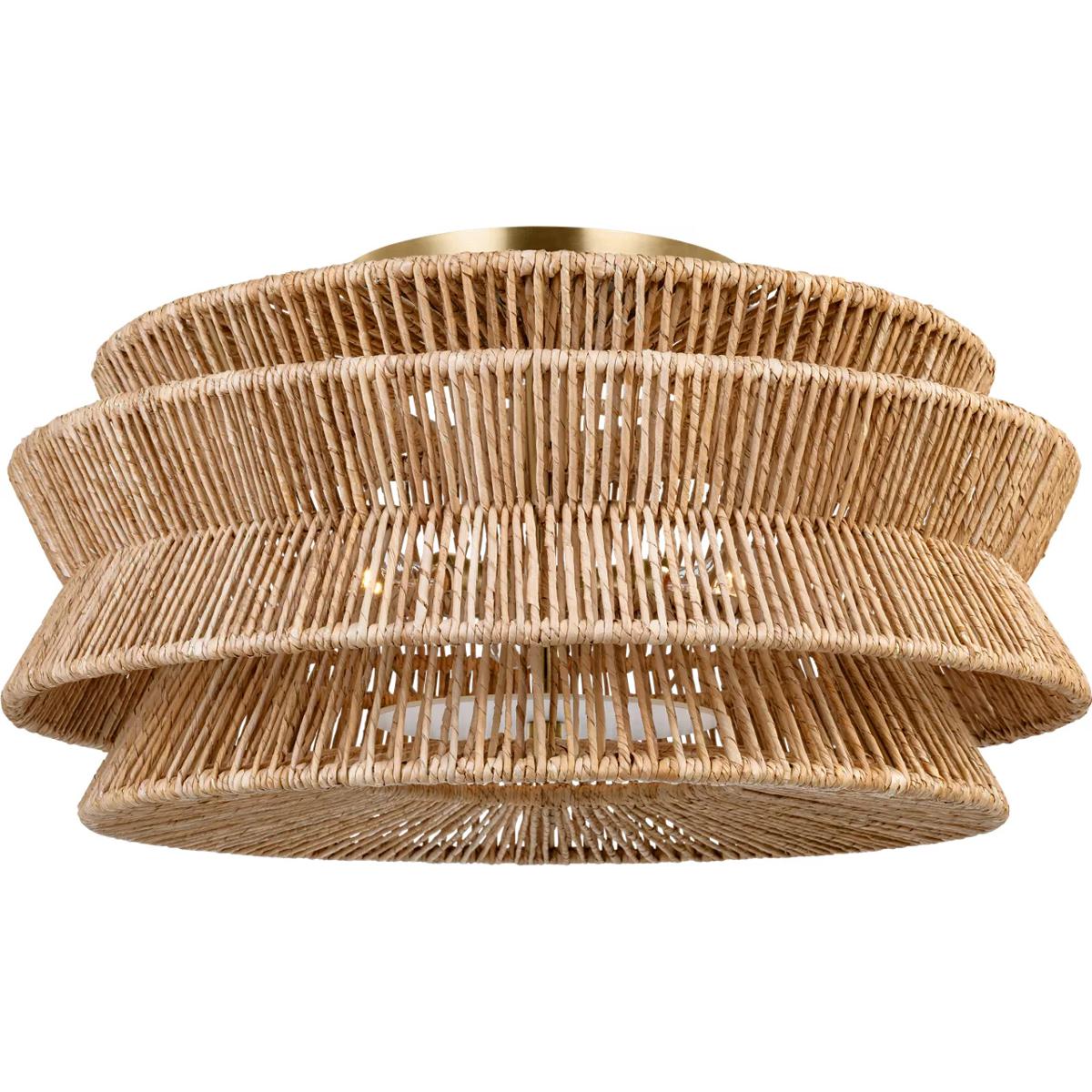 Visual Comfort Signature Collection CHC4017AB/NAB Chapman & Myers Antigua LED 30 inch Antique-Burnished Brass and Natural Abaca Semi-Flush Mount Ceili