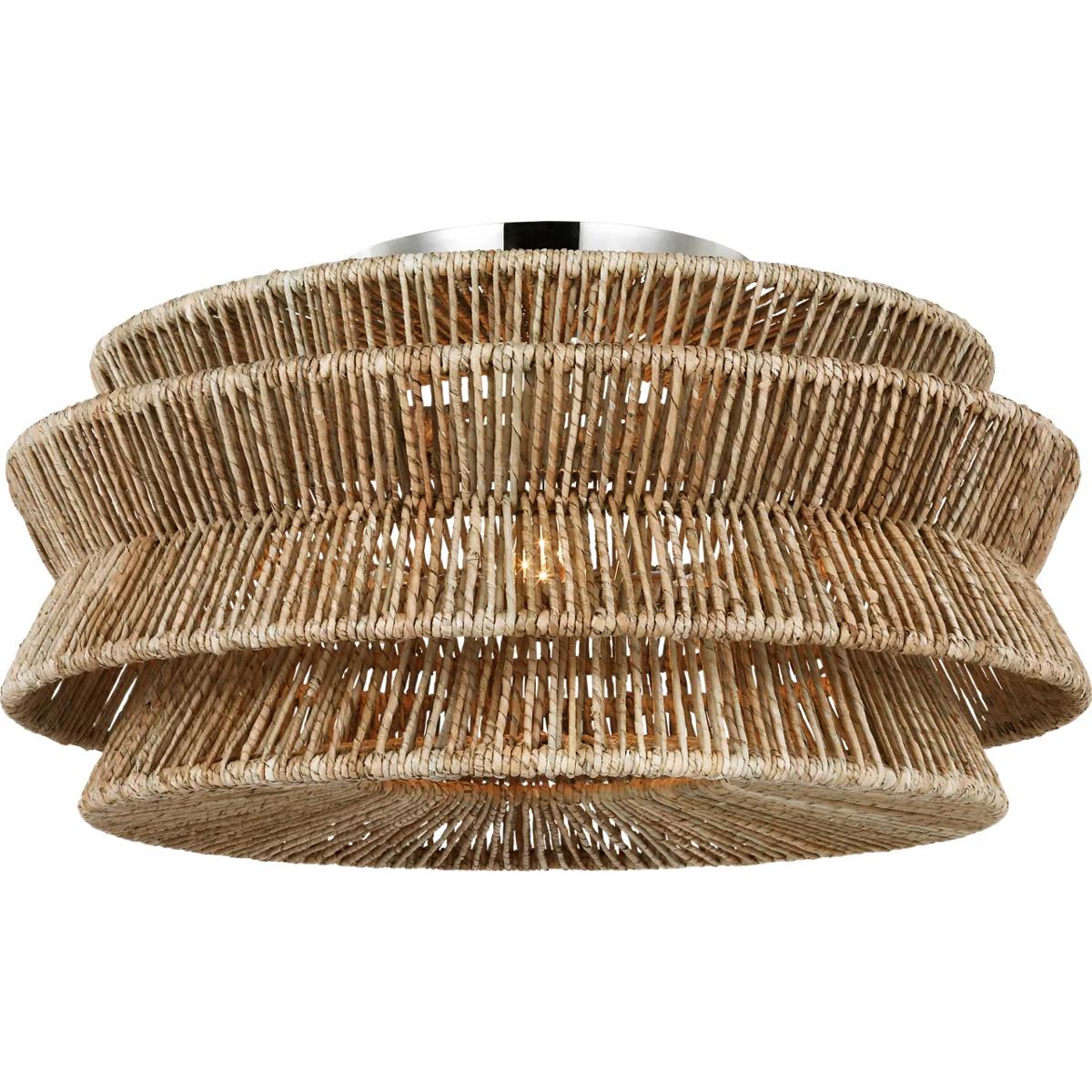 Visual Comfort Signature Collection CHC4017PN/NAB Chapman & Myers Antigua LED 30 inch Polished Nickel and Natural Abaca Semi-Flush Mount Ceiling Light