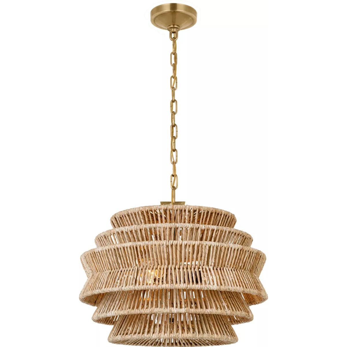 Visual Comfort Signature Collection CHC5015AB/NAB Chapman & Myers Antigua LED 22 inch Antique-Burnished Brass and Natural Abaca Drum Chandelier Ceilin