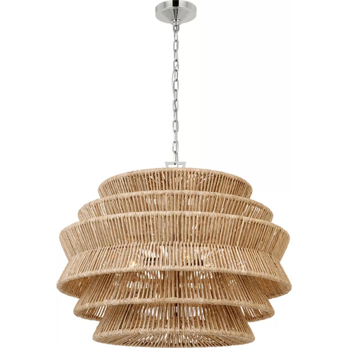 Visual Comfort Signature Collection CHC5016PN/NAB Chapman & Myers Antigua LED 30 inch Polished Nickel and Natural Abaca Drum Chandelier Ceiling Light,