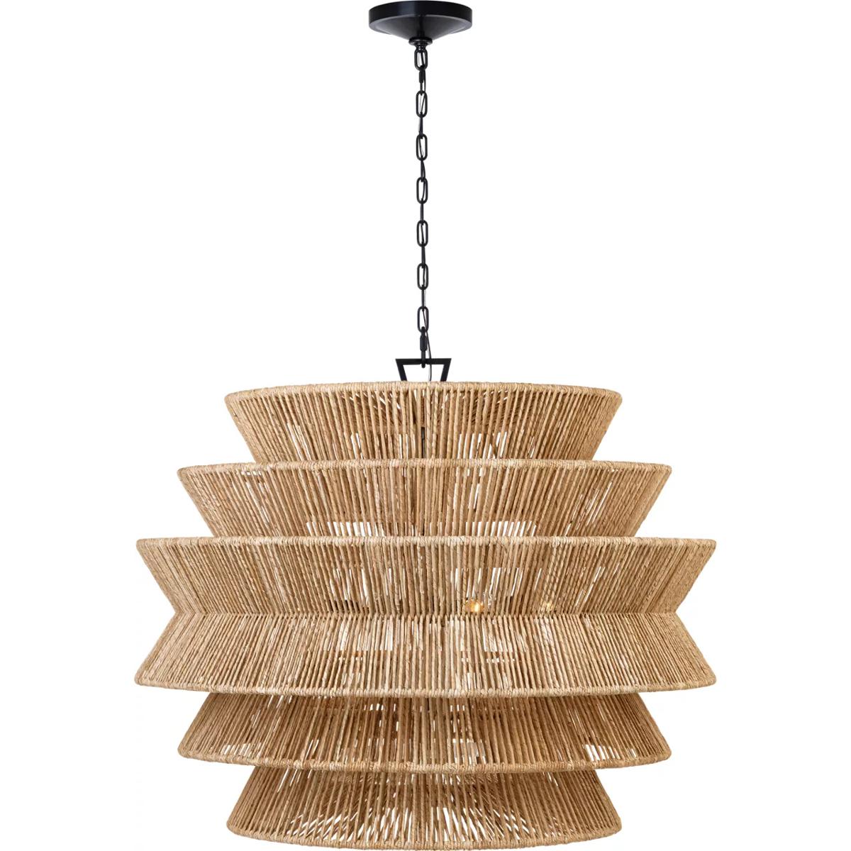 Visual Comfort Signature Collection CHC5017BZ/NAB Chapman & Myers Antigua LED 42 inch Bronze and Natural Abaca Drum Chandelier Ceiling Light, XL