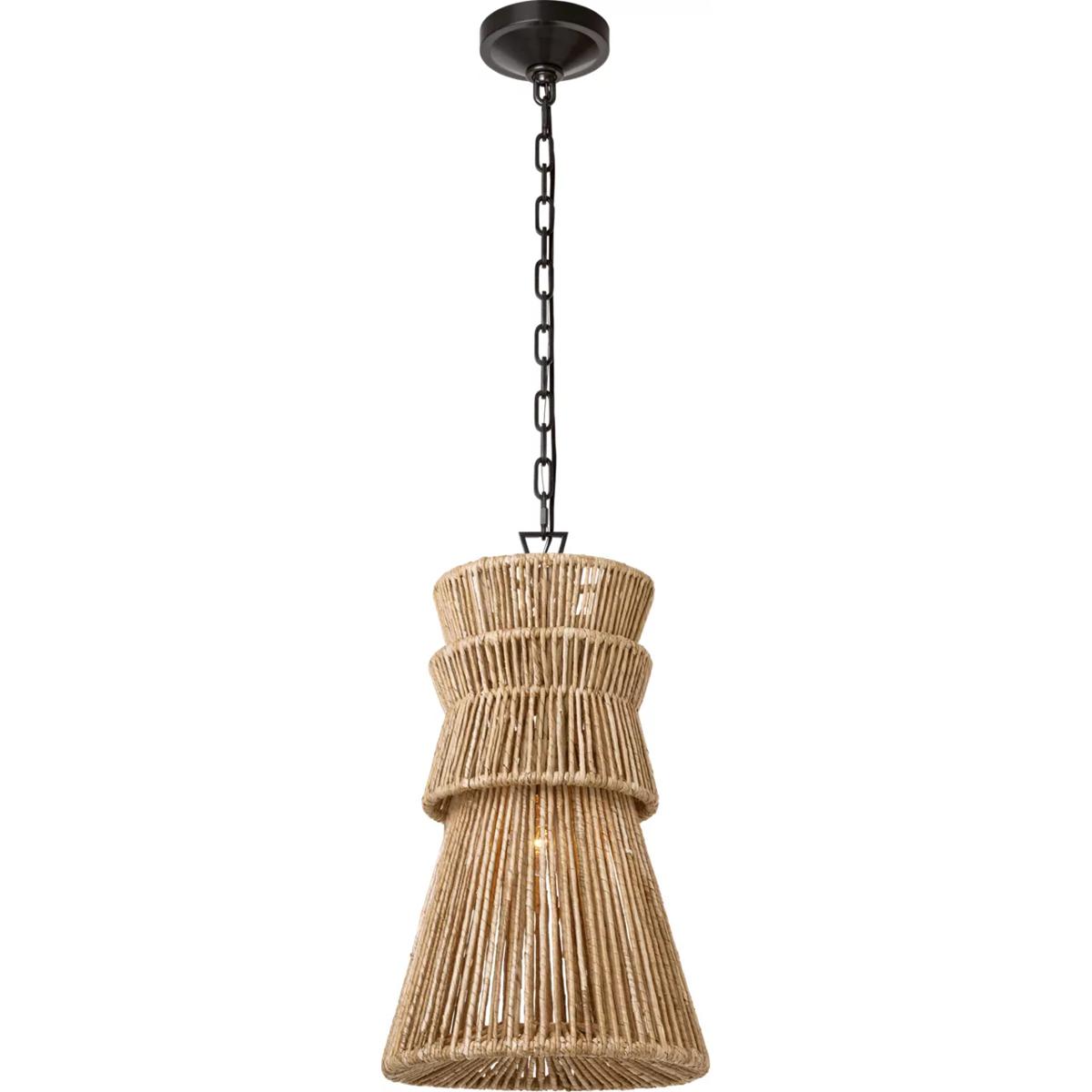 Visual Comfort Signature Collection CHC5021BZ/NAB Chapman & Myers Antigua LED 13 inch Bronze and Natural Abaca Pendant Ceiling Light