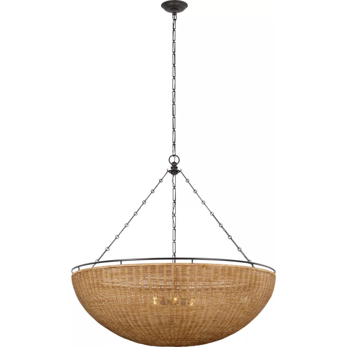 Visual Comfort Signature Collection CHC5639AI/NTW Chapman & Myers Clovis LED 60 inch Aged Iron and Natural Wicker Chandelier Ceiling Light, Grande