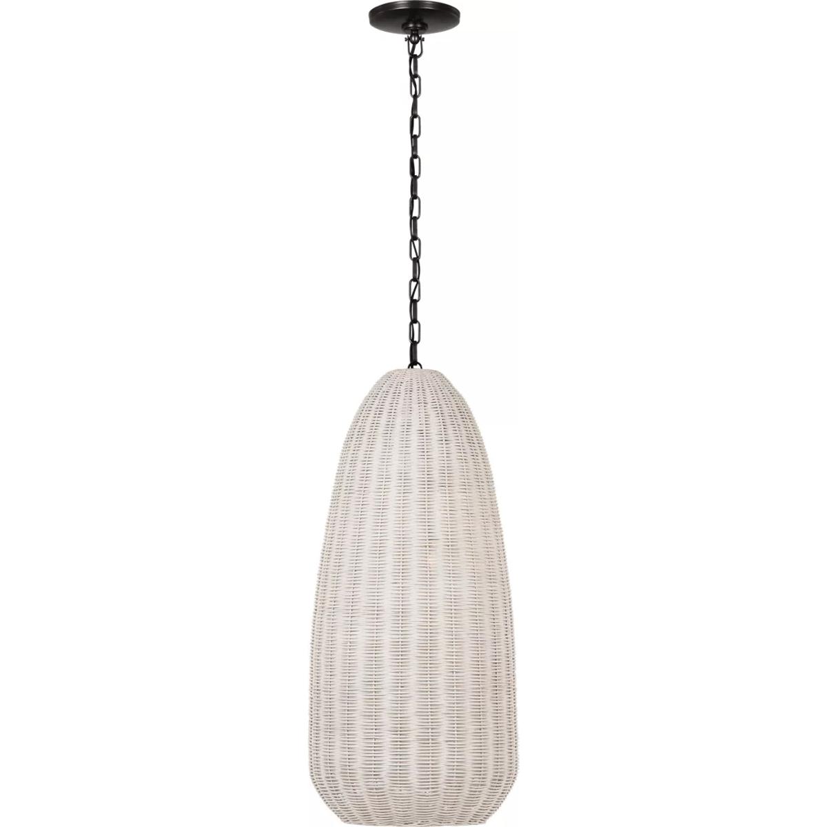 Visual Comfort Signature Collection CHC5653BZ-CLW Chapman & Myers Kokomo LED 15 inch Bronze Elongated Pendant Ceiling Light in Chalk Wicker