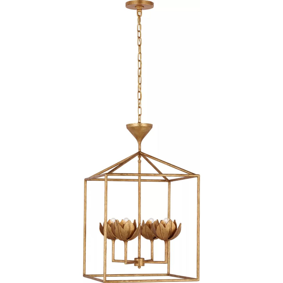 Visual Comfort Signature Collection JN5302AGL Julie Neill Alberto LED 18 inch Antique Gold Leaf Open Cage Lantern Ceiling Light, Medium
