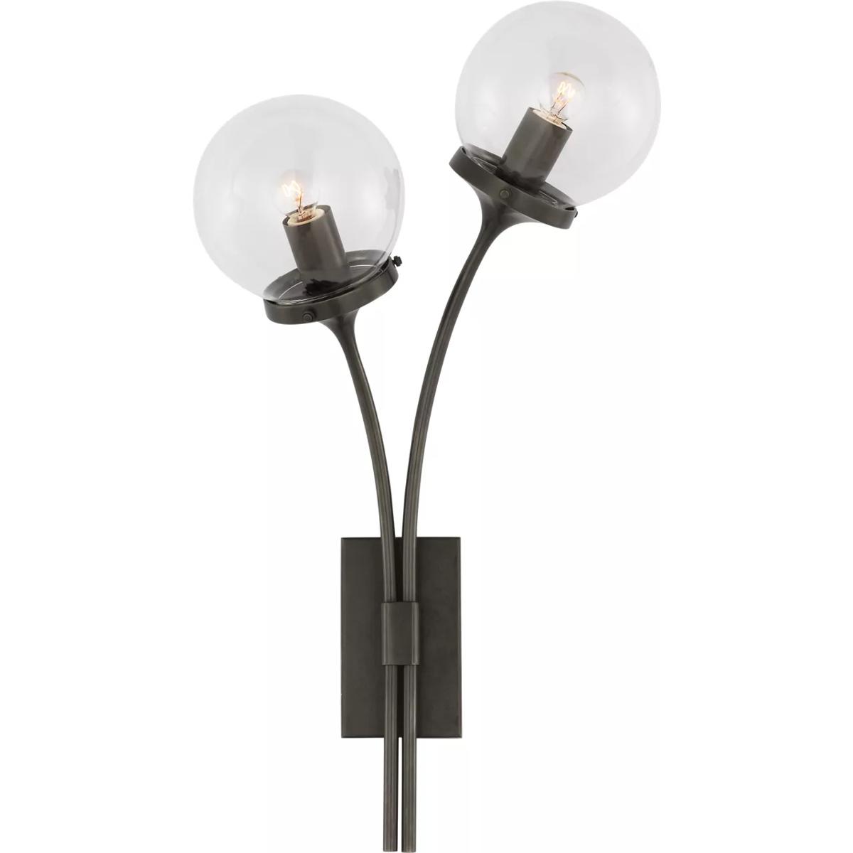 Visual Comfort Signature Collection KS2407BZ-CG kate spade new york Prescott 2 Light 12 inch Bronze Left Sconce Wall Light in Clear Glass