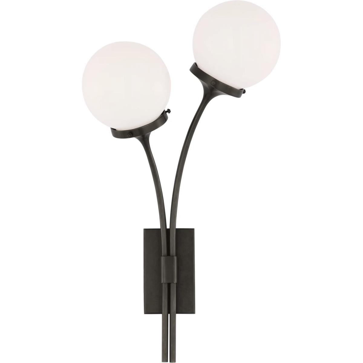 Visual Comfort Signature Collection KS2407BZ-WG kate spade new york Prescott 2 Light 12 inch Bronze Left Sconce Wall Light in White Glass