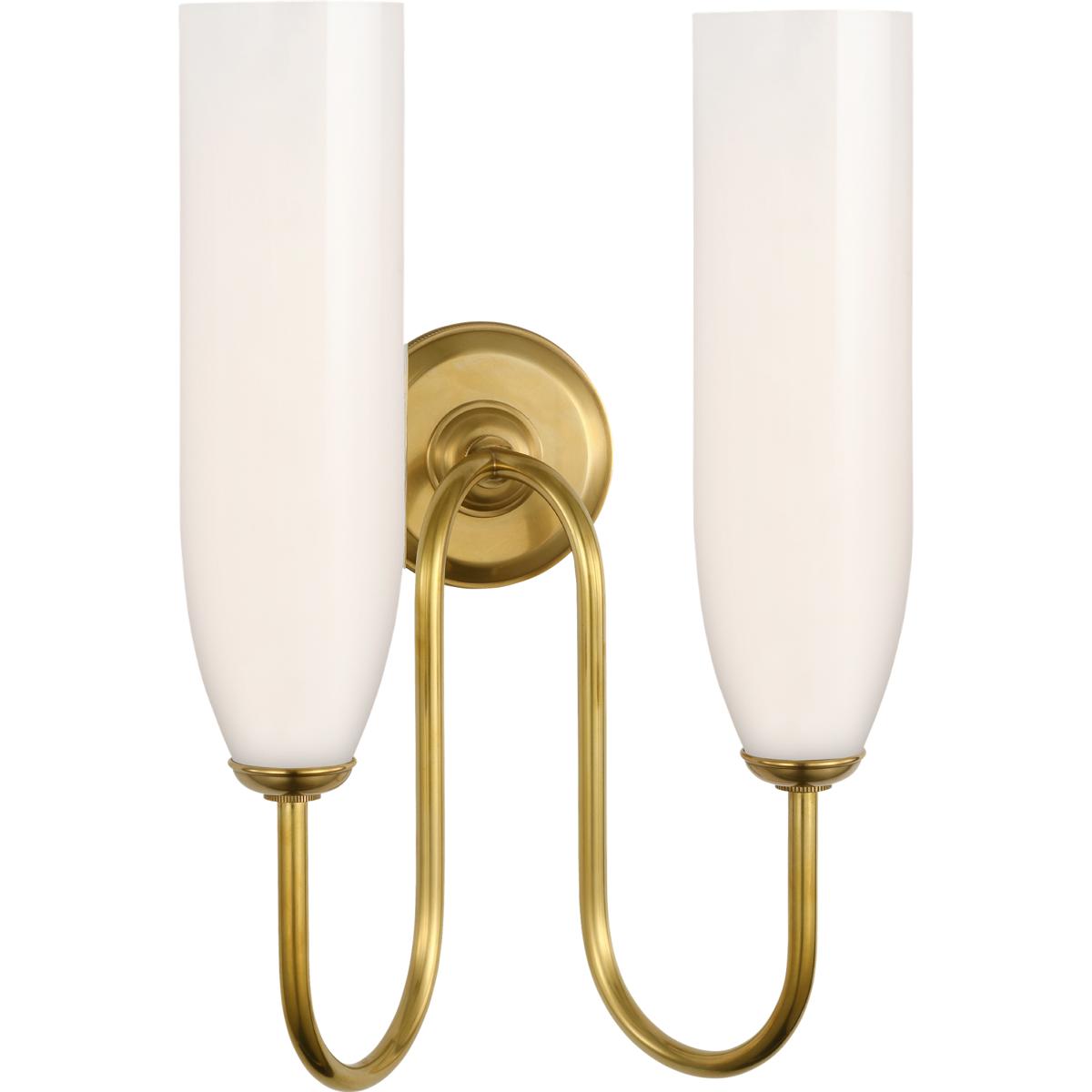 Visual Comfort Signature Collection MF2016SB-WG Marie Flanigan Meridien LED 10.75 inch Soft Brass Double Sconce Wall Light in White Glass