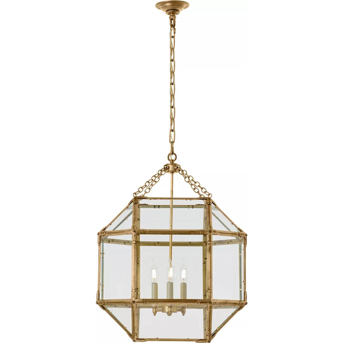 Visual Comfort Signature Collection SK5010GI-CG Suzanne Kasler Morris 3 Light 23.25 inch Gilded Iron Lantern Pendant Ceiling Light in Clear Glass, Lar