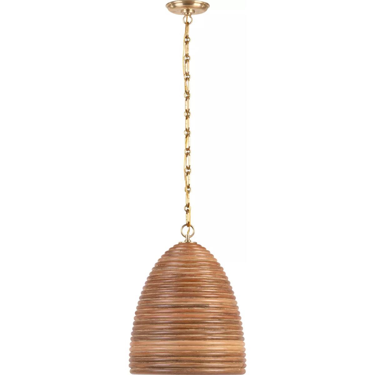 Visual Comfort Signature Collection SK5381HAB-NRT Suzanne Kasler Emerson LED 14 inch Hand-Rubbed Antique Brass Pendant Ceiling Light in Natural Rattan