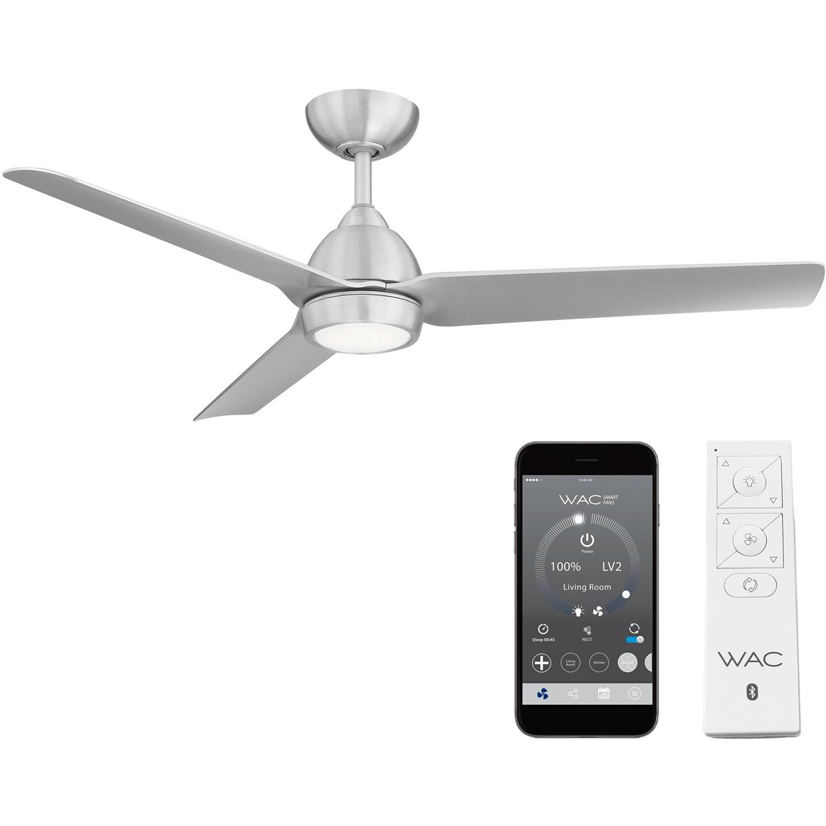 WAC Lighting F-001L-BA Mocha 54 inch Brushed Aluminum Downrod Ceiling Fans, Smart Fan