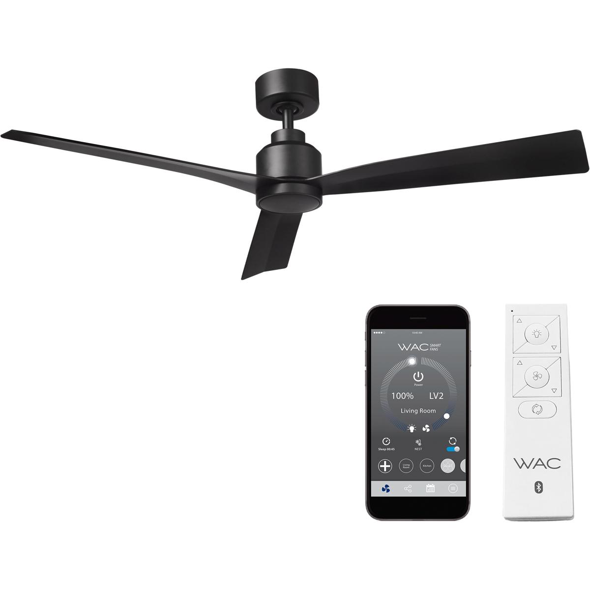 Clean Indoor and Outdoor 3-Blade Smart Ceiling Fan 54in Matte Black with Remote Control, 3 Blades
