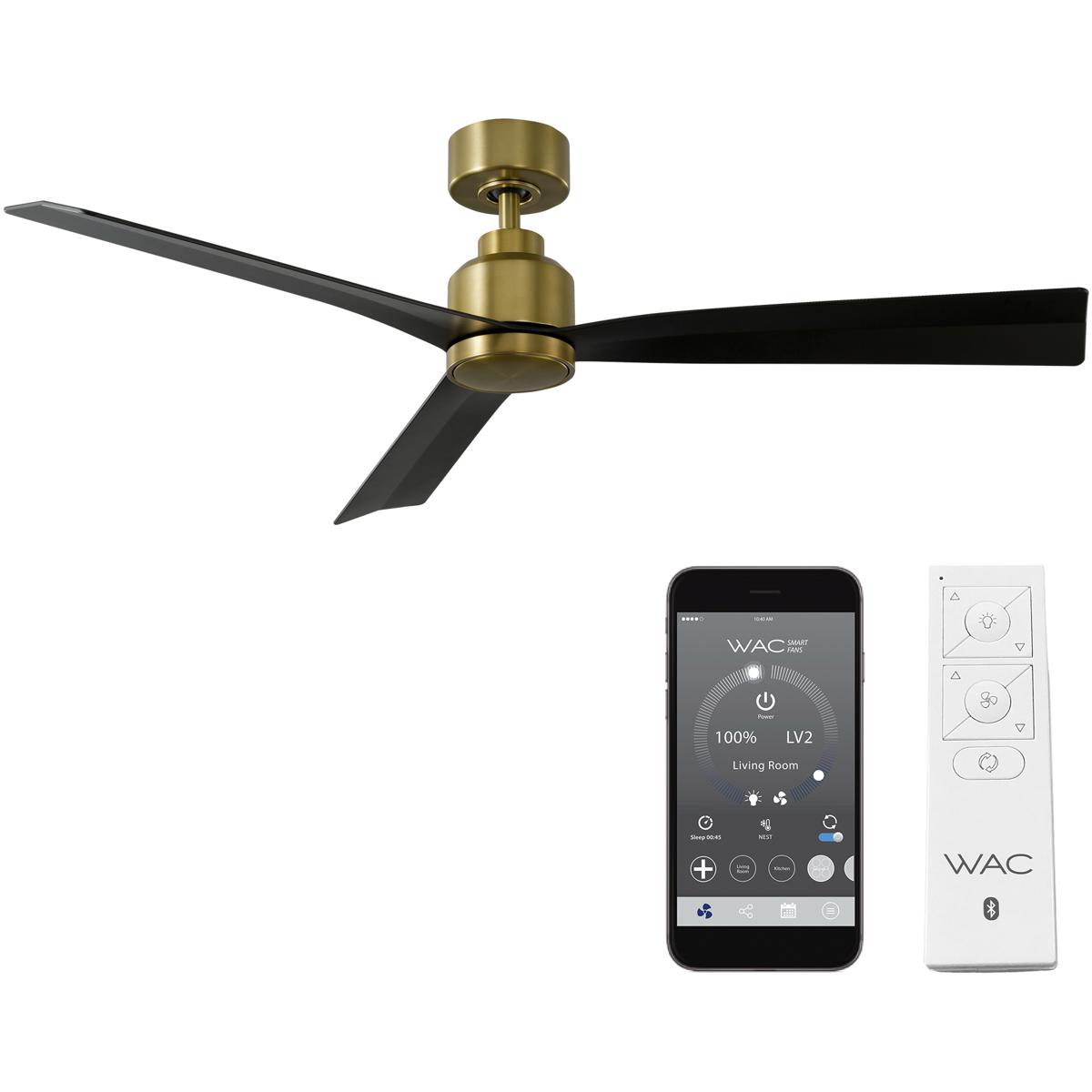 WAC Lighting F-003-SB/MB Clean 52 inch Soft Brass Matte Black with Matte Black Blades Downrod Ceiling Fans, Smart Fan
