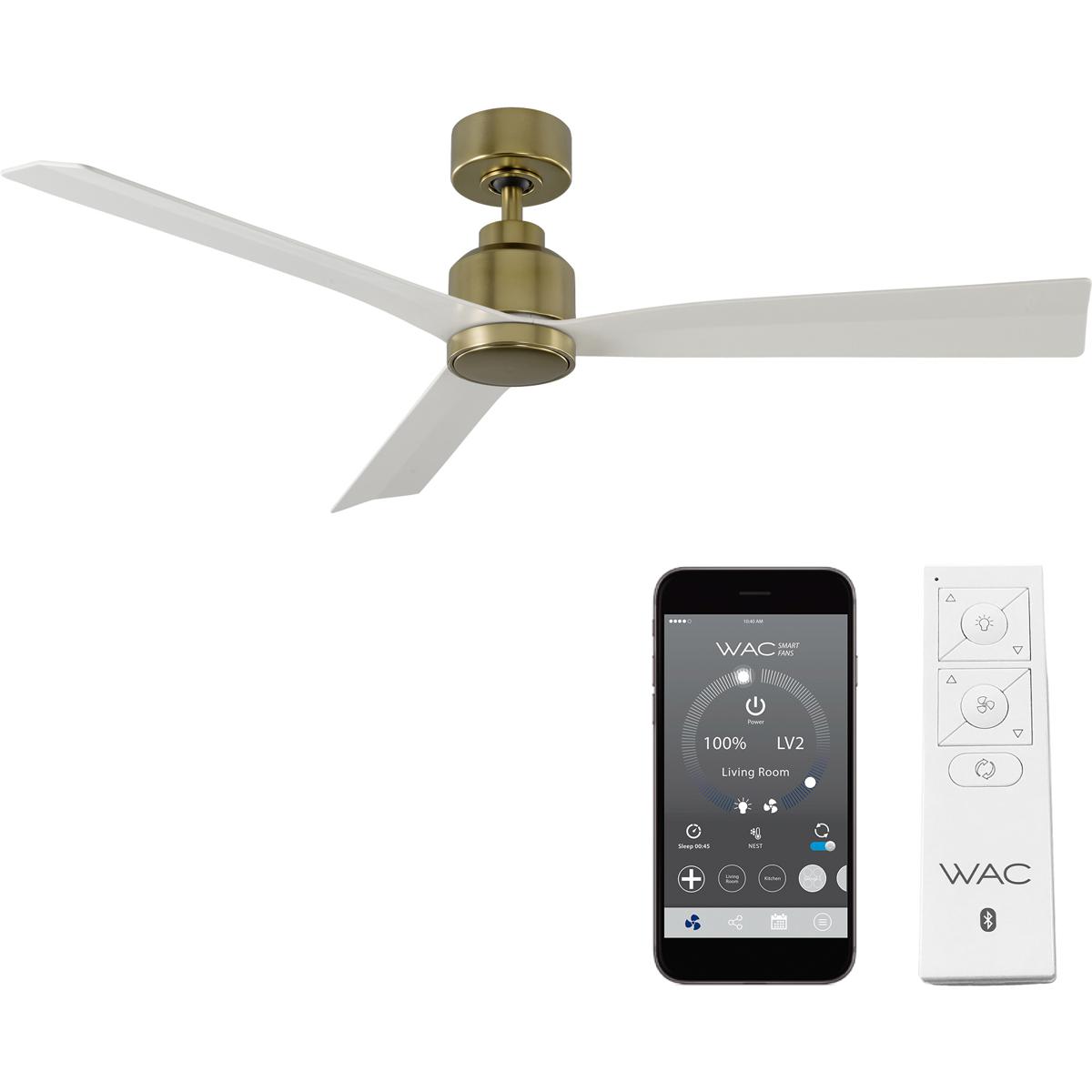 WAC Lighting F-003-SB/MW Clean 52 inch Soft Brass Matte White with Matte White Blades Downrod Ceiling Fans, Smart Fan