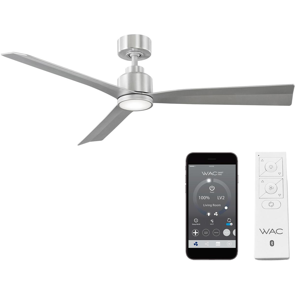 WAC Lighting F-003L-BA Clean 52 inch Brushed Aluminum Downrod Ceiling Fans, Smart Fan