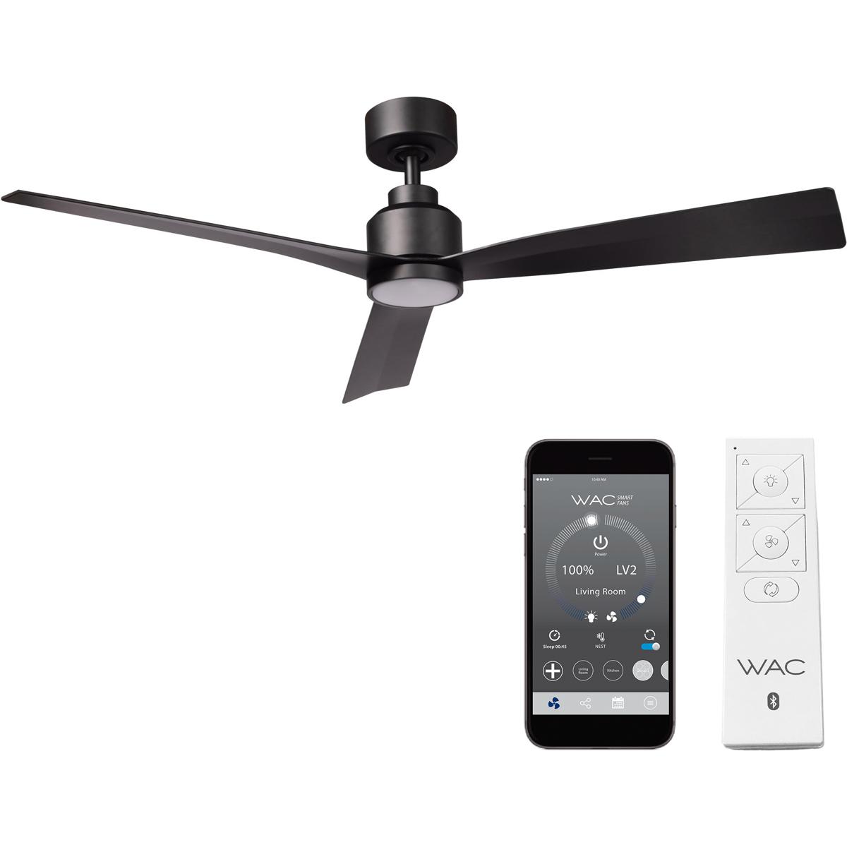 WAC Lighting F-003L-MB Clean 52 inch Matte Black Downrod Ceiling Fans, Smart Fan