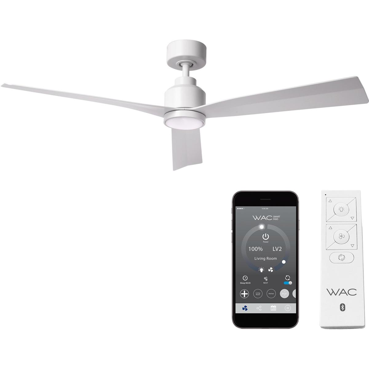 WAC Lighting F-003L-MW Clean 52 inch Matte White Downrod Ceiling Fans, Smart Fan