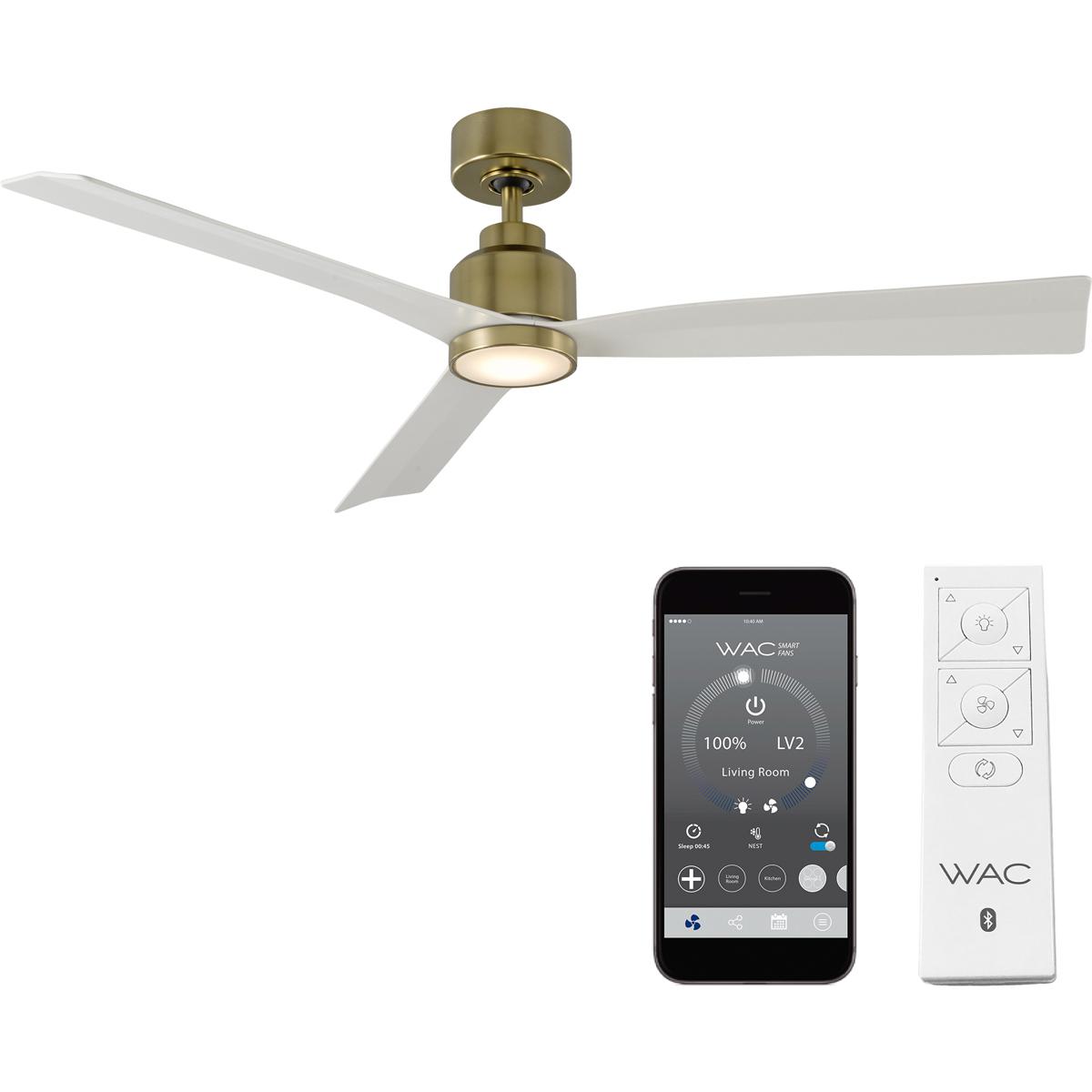 WAC Lighting F-003L-SB/MW Clean 52 inch Soft Brass Matte White with Matte White Blades Downrod Ceiling Fans, Smart Fan