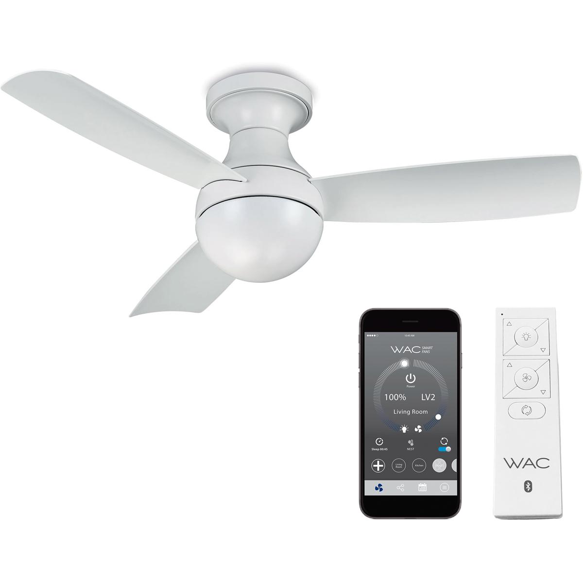 WAC Lighting F-004-MW Orb 44 inch Matte White Flush Mount Ceiling Fans, Smart Fan