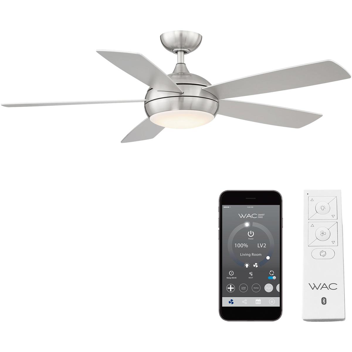 WAC Lighting F-005L-BN Odyssey 52 inch Brushed Nickel Downrod Ceiling Fans, Smart Fan