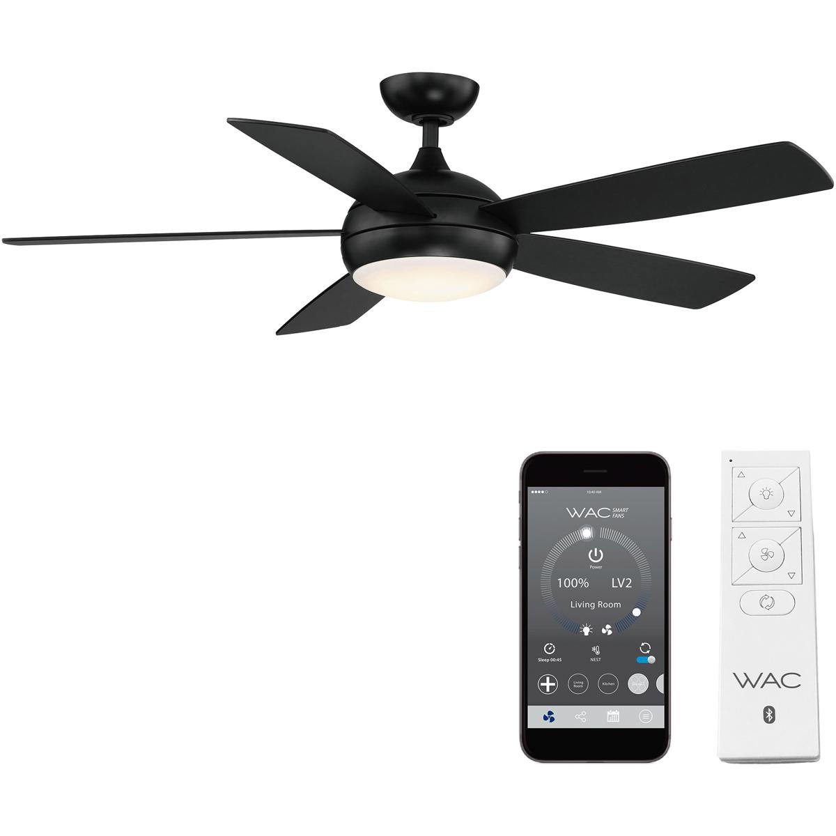 WAC Lighting F-005L-MB Odyssey 52 inch Matte Black Downrod Ceiling Fans, Smart Fan