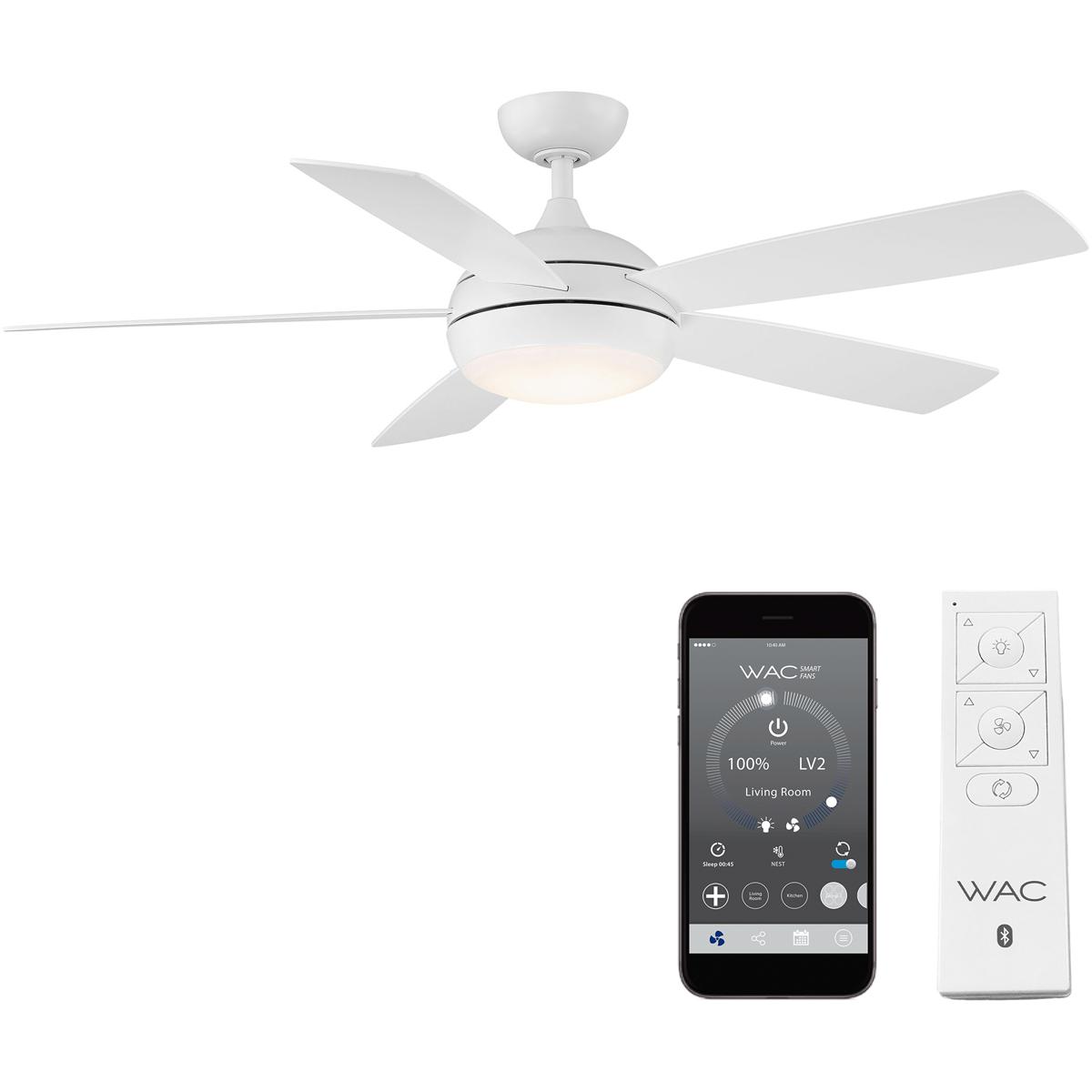 WAC Lighting F-005L-MW Odyssey 52 inch Matte White Downrod Ceiling Fans, Smart Fan