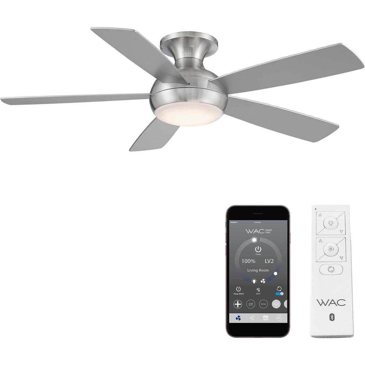 WAC Lighting F-035L-BN Odyssey 52 inch Brushed Nickel Flush Mount Ceiling Fans, Smart Fan