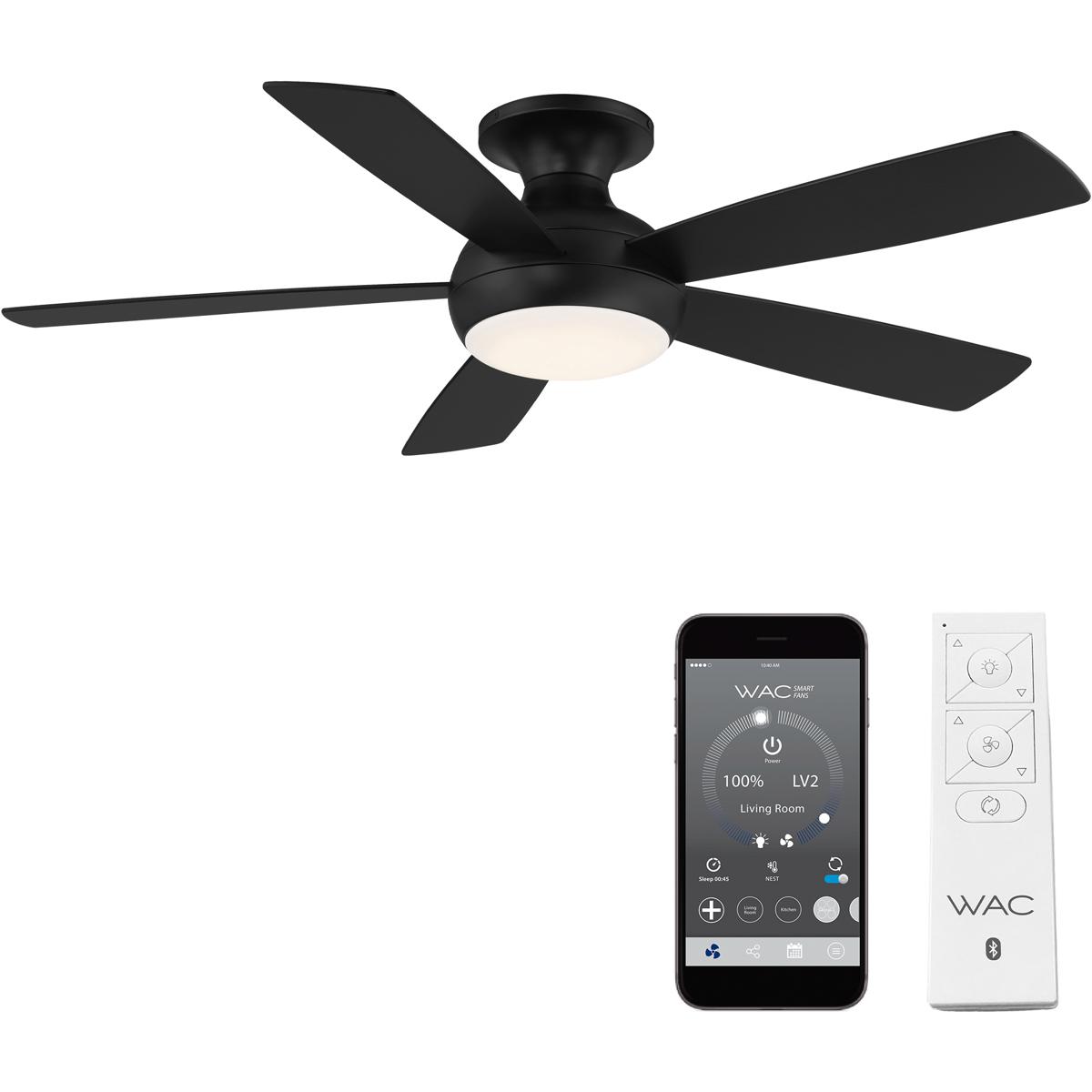 WAC Lighting F-035L-MB Odyssey 52 inch Matte Black Flush Mount Ceiling Fans, Smart Fan