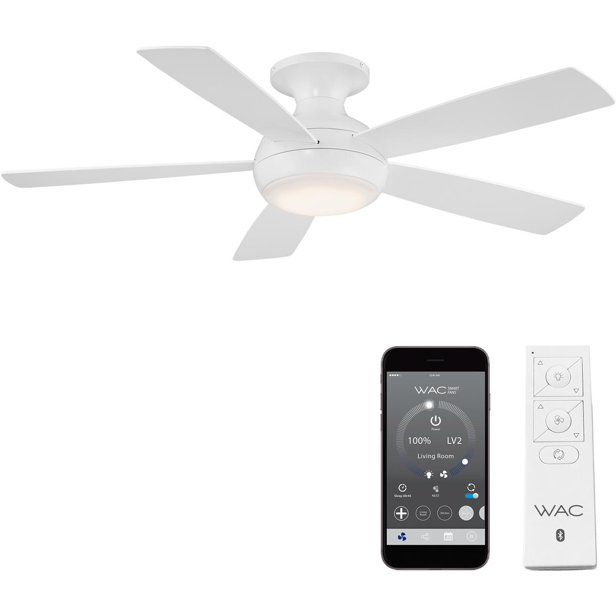 WAC Lighting F-035L-MW Odyssey 52 inch Matte White Flush Mount Ceiling Fans, Smart Fan