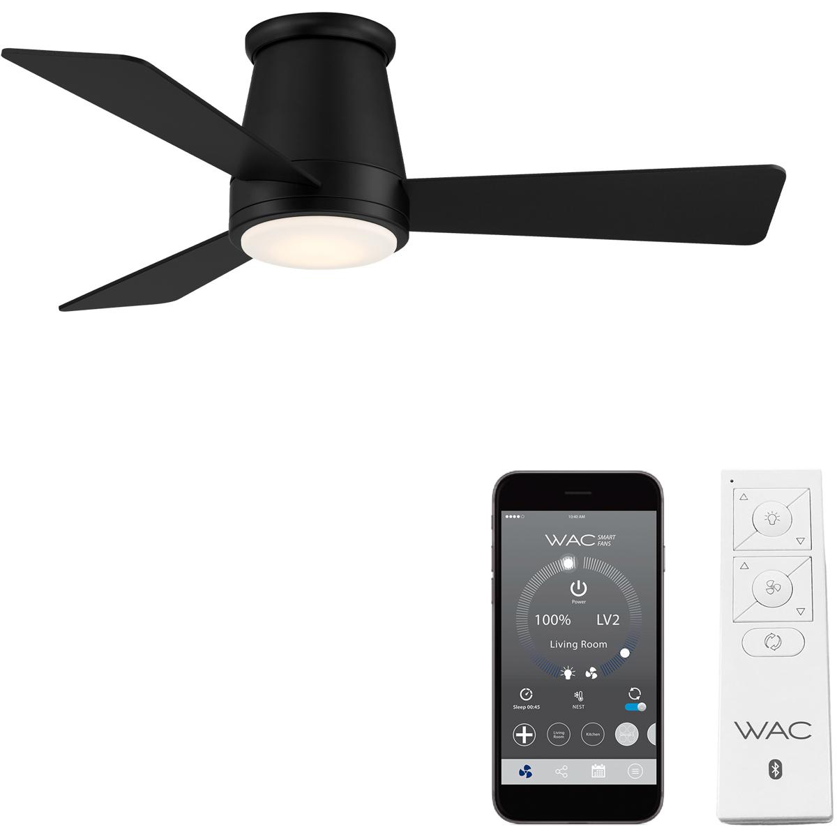 WAC Lighting F-036L-MB Hug 44 inch Matte Black Flush Mount Ceiling Fans, Smart Fan