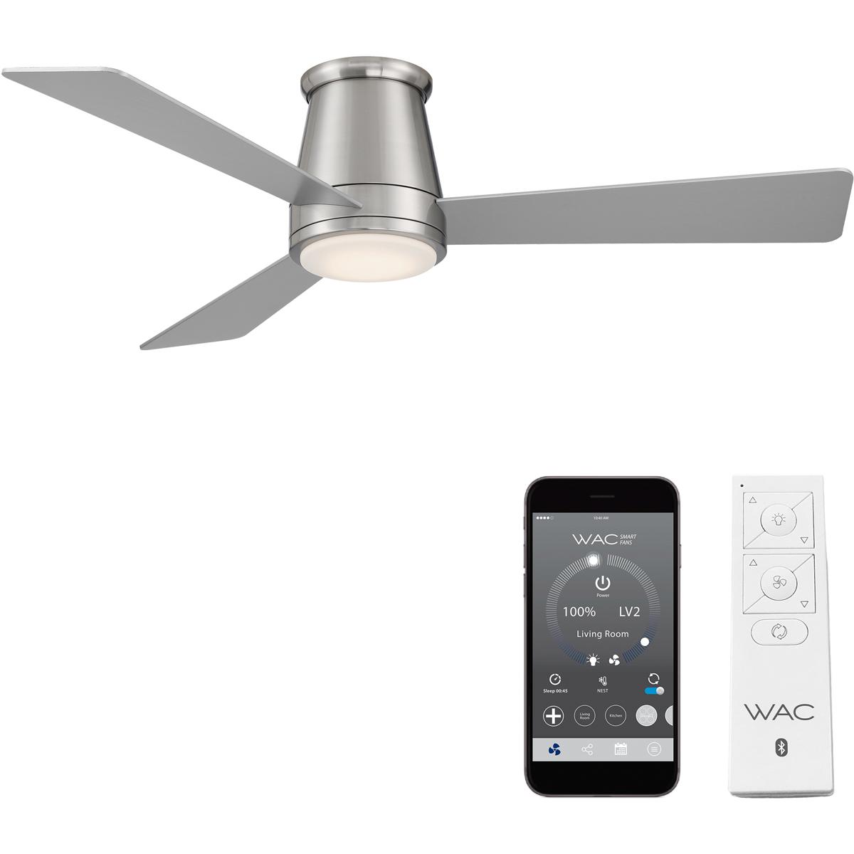WAC Lighting F-037L-BN Hug 52 inch Brushed Nickel Flush Mount Ceiling Fans, Smart Fan