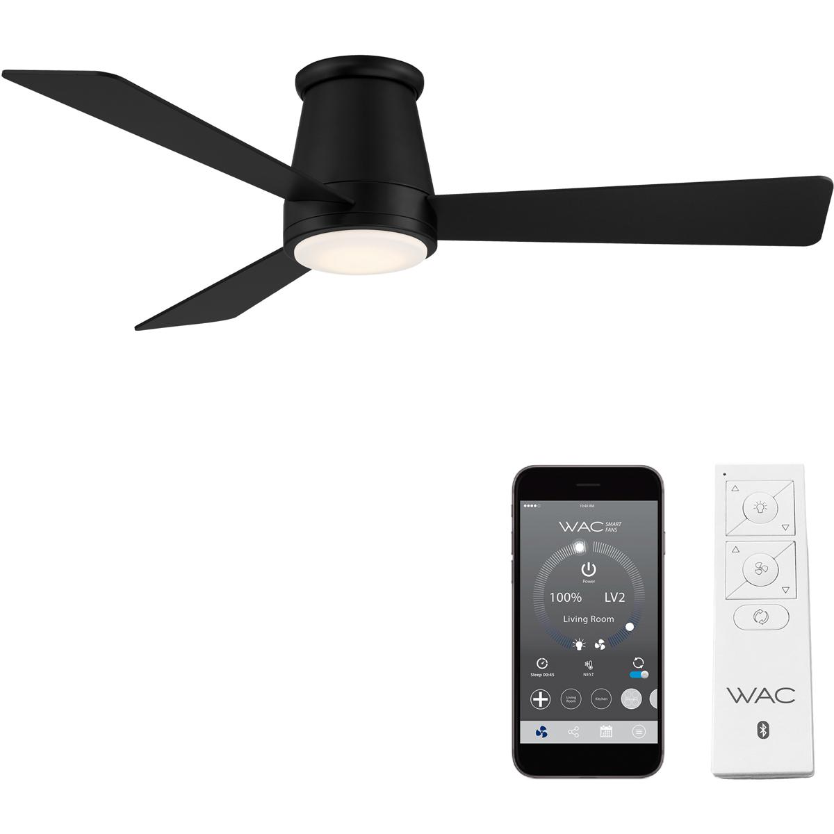 WAC Lighting F-037L-MB Hug 52 inch Matte Black Flush Mount Ceiling Fans, Smart Fan