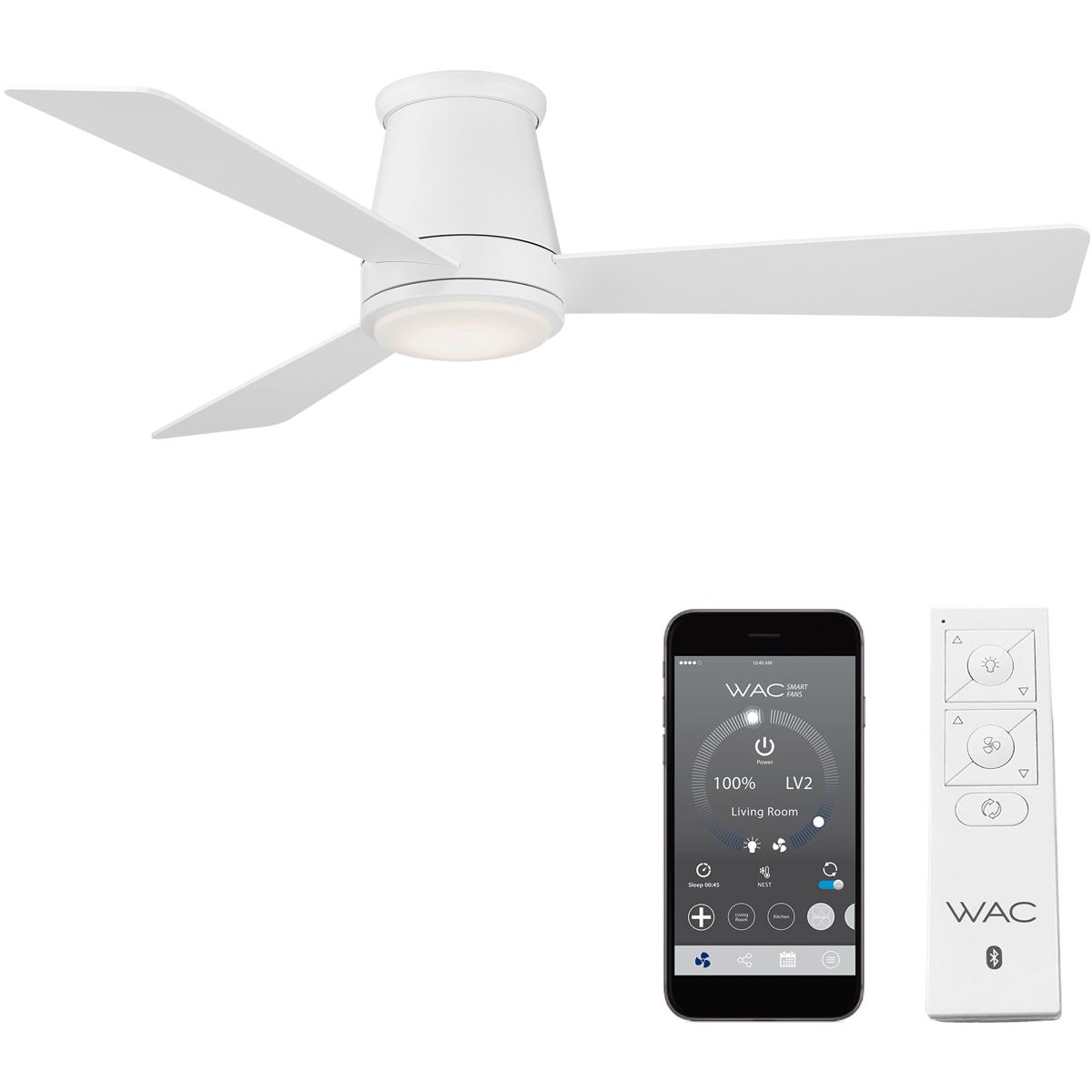 WAC Lighting F-037L-MW Hug 52 inch Matte White Flush Mount Ceiling Fans, Smart Fan