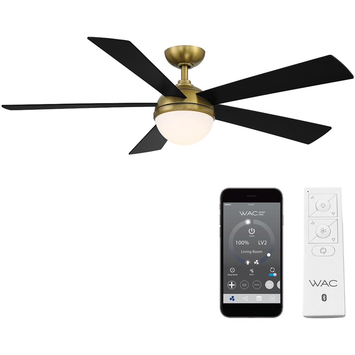 WAC Lighting F-053L-SB/MB Eclipse 54 inch Soft Brass Matte Black with Matte Black Blades Downrod Ceiling Fans in Satin Brass Matte Black, Smart Fan