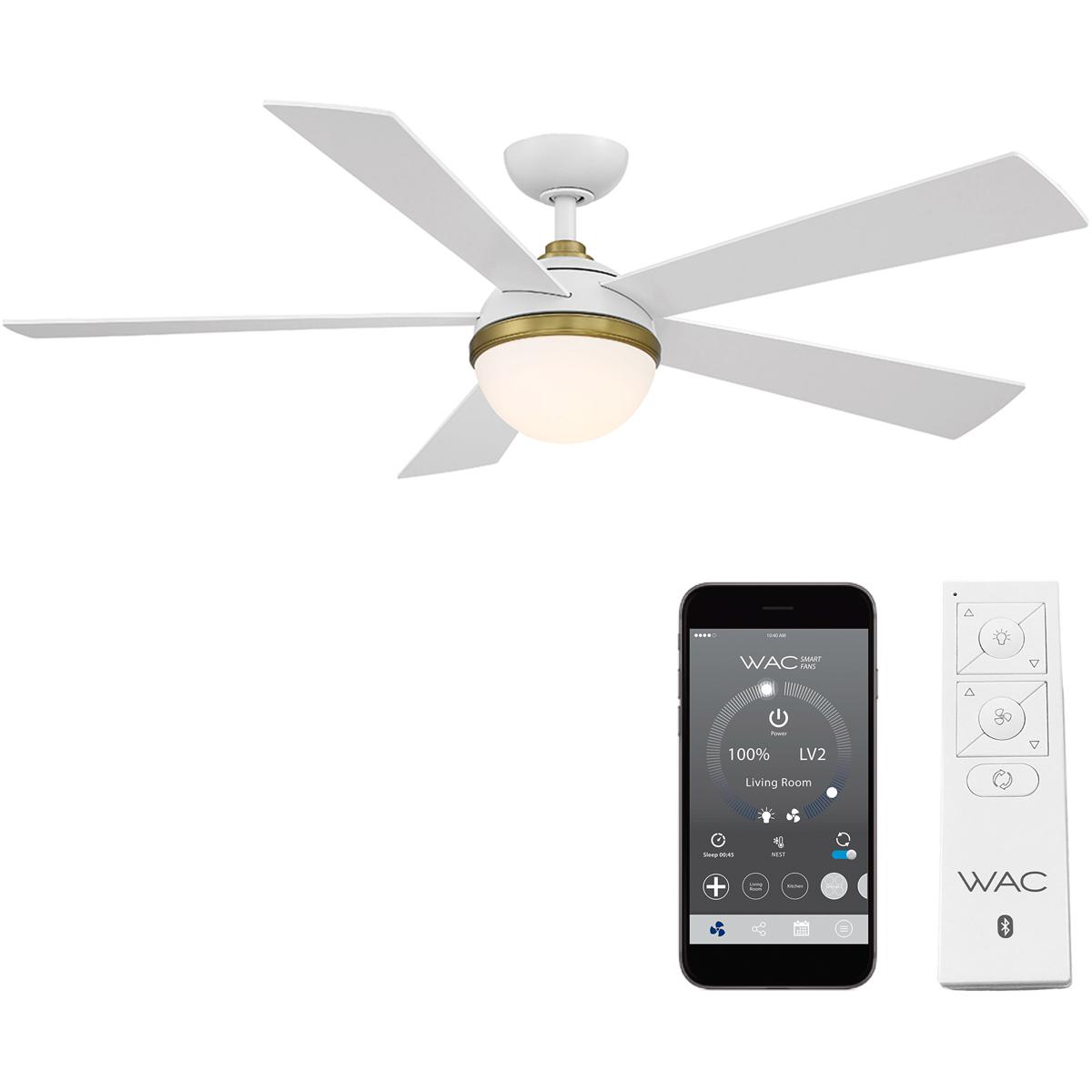 WAC Lighting F-053L-SB/MW Eclipse 54 inch Matte White Matte White Soft Brass with Matte White Blades Downrod Ceiling Fans in Satin Brass Matte White,