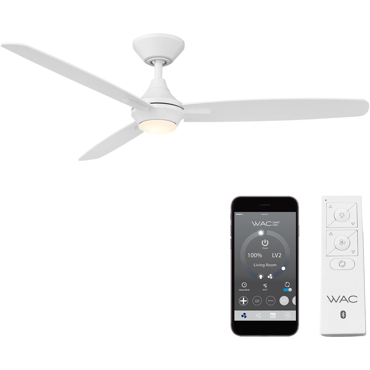 Wac Lighting F-060L-MW Blitzen 54 inch Matte White Downrod Ceiling Fans, Smart Fan
