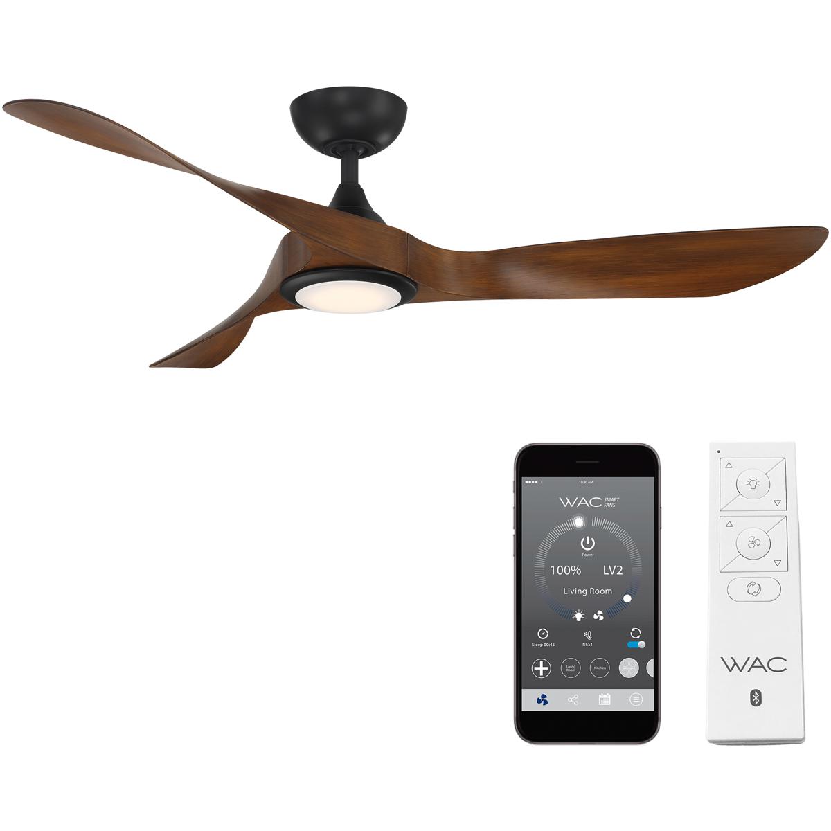 WAC Lighting F-074L-MB/DK Swirl 54 inch Matte Black Distressed Koa with Distressed Koa Blades Downrod Ceiling Fans, Smart Fan