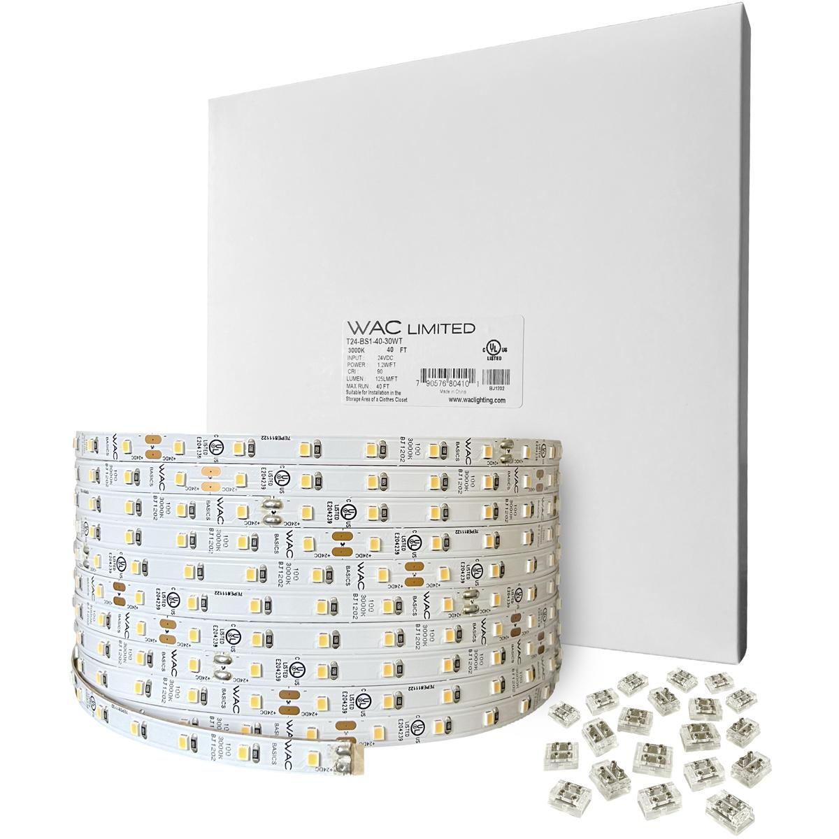 WAC Lighting T24-BS2-100-30WT Basics 24 LED 1200 inch White LED Tape Lighting in 3000K, 100ft, WAC Lighting