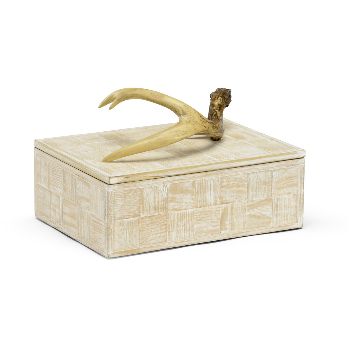 Francisco Rustic White Wood Gold Metal Handle Decorative Box