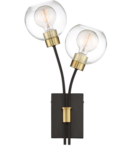 Zeev Lighting WS70029/2/PB+MBK Pierre 2 Light 20 inch Polished Brass and Matte Black with Glass Wall Sconce Wall Light