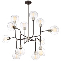 Zeev Lighting CD10223/12/PN+MBK Pierre 12 Light 44 inch Polished Nickel and Matte Black with Glass Chandelier Ceiling Light thumb