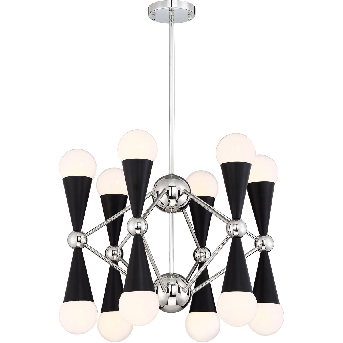 Zeev Lighting CD10220/12/PN+MBK Crosby 12 Light 22 inch Polished Nickel and Matte Black Chandelier Ceiling Light