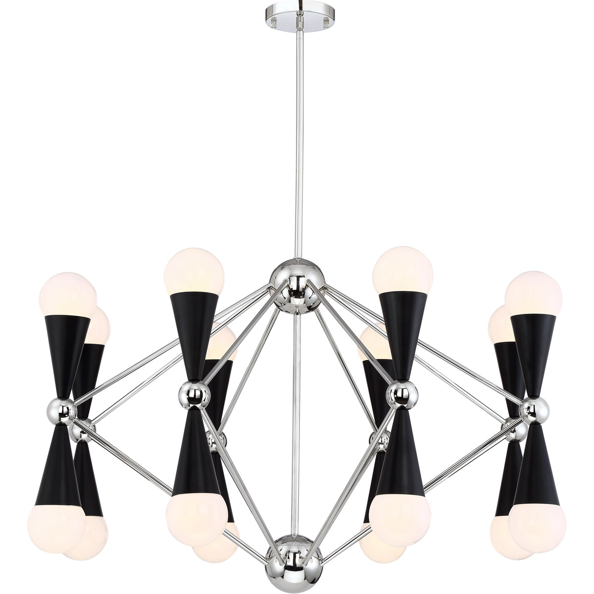 Zeev Lighting CD10221/16/PN+MBK Crosby 16 Light 36 inch Polished Nickel and Matte Black Chandelier Ceiling Light