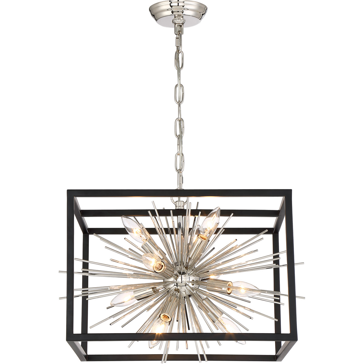 Zeev Lighting CD10222/10/PN+MBK Burst 10 Light 20 inch Polished Nickel and Matte Black Chandelier Ceiling Light