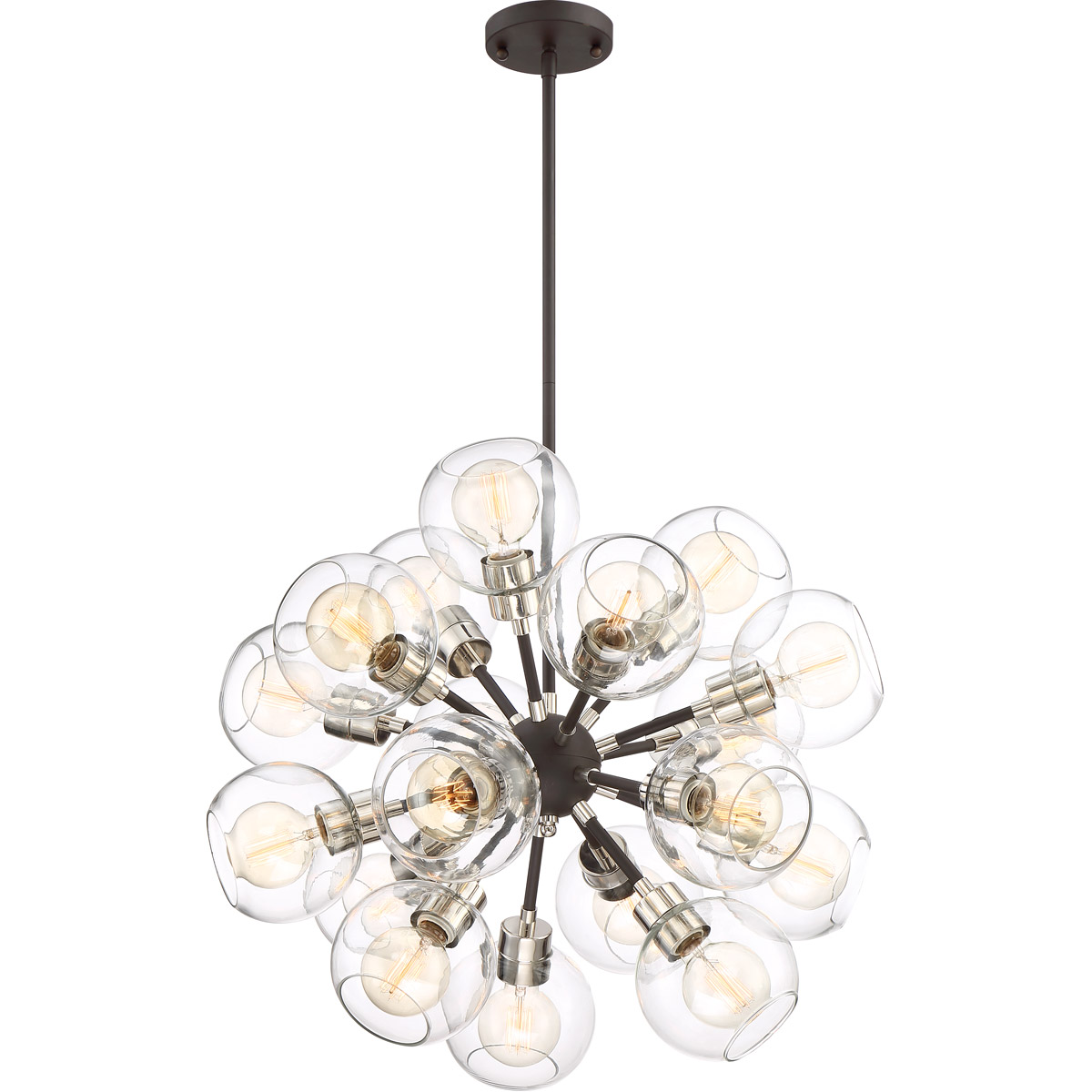 Zeev Lighting CD10225/18/PN+MBK Pierre 18 Light 24 inch Polished Nickel and Matte Black with Glass Chandelier Ceiling Light