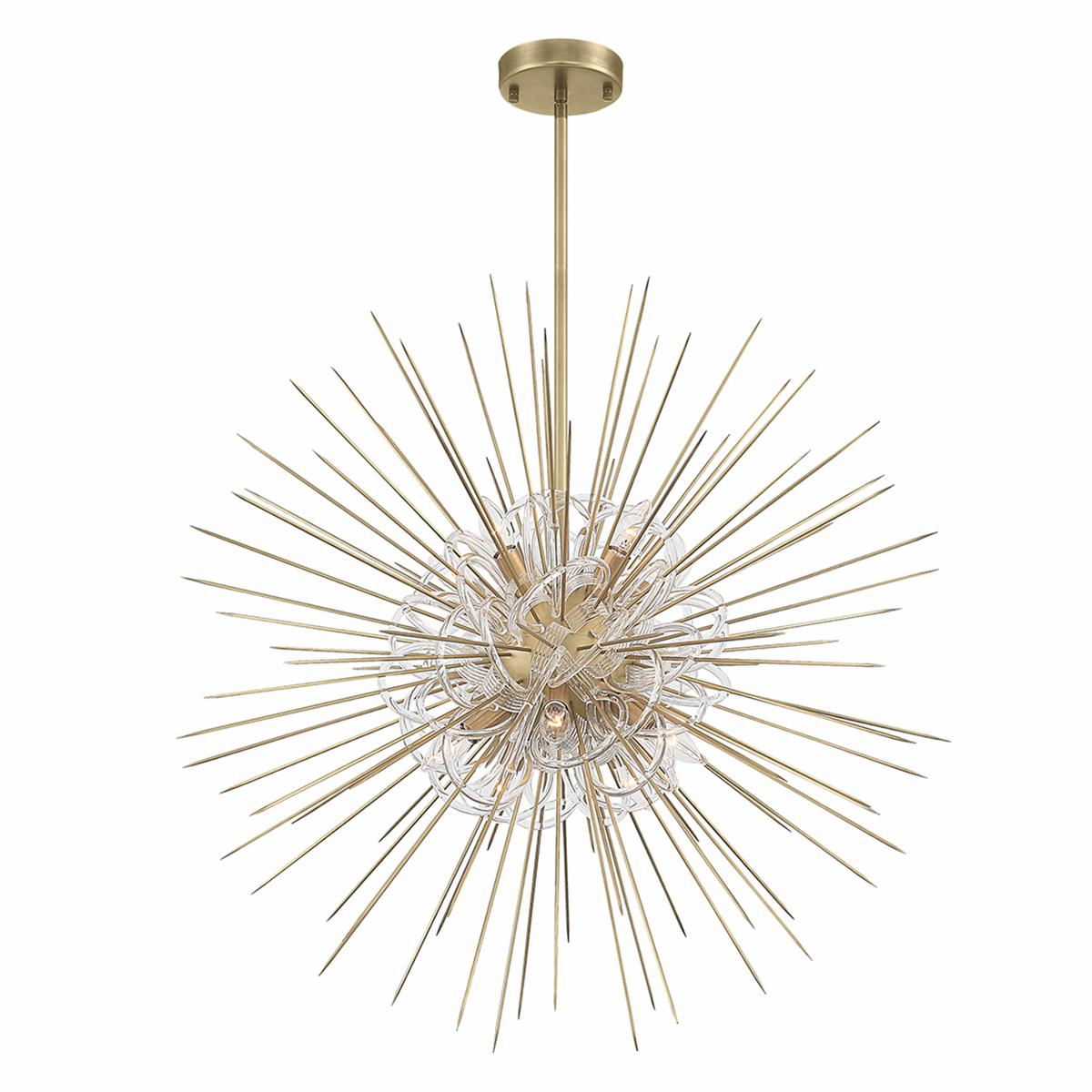 Flare Sputnik Chandelier, Aged Brass, 36 in.