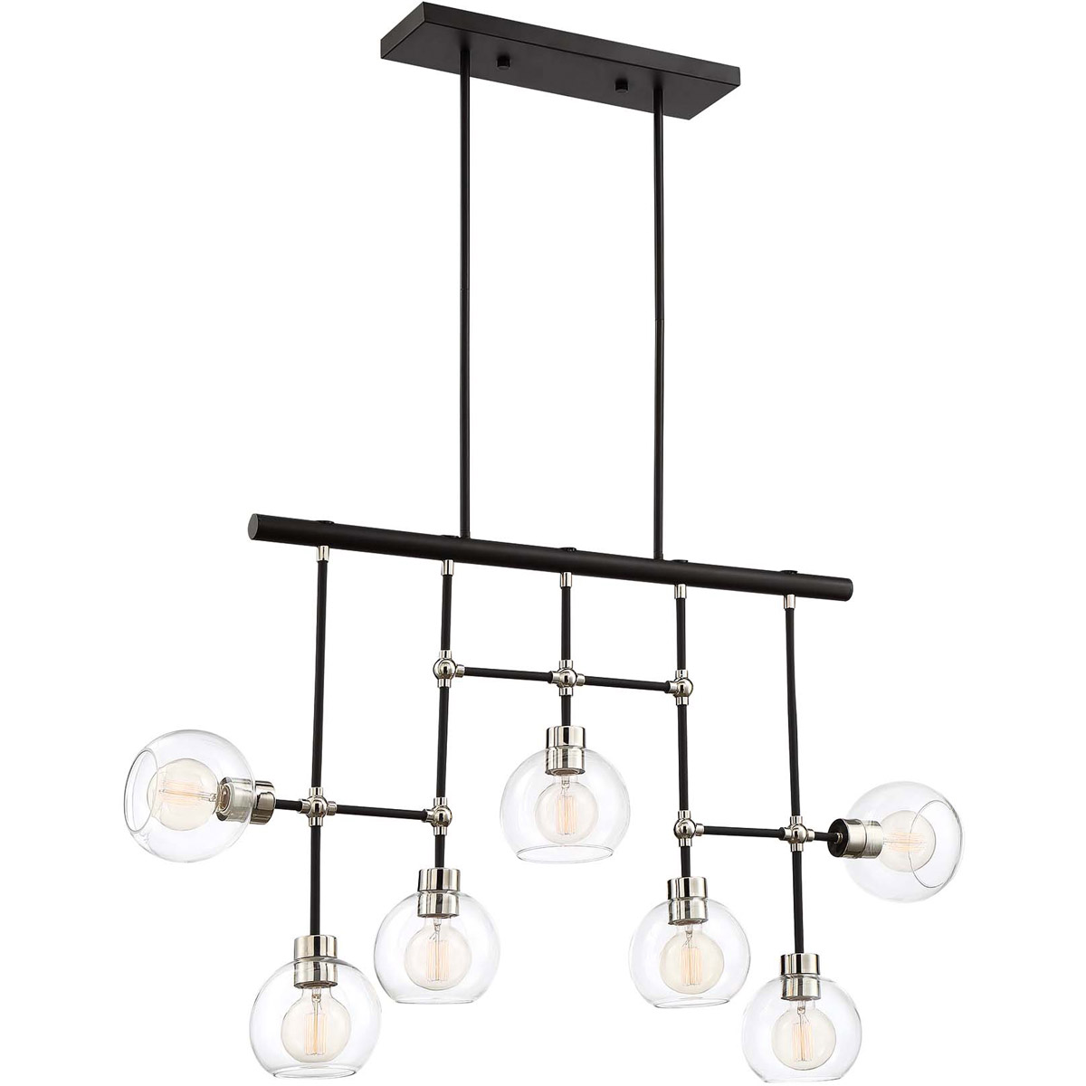Zeev Lighting CD10292/7/PN+MBK Pierre 7 Light 5 inch Polished Nickel and Matte Black with Glass Chandelier Ceiling Light