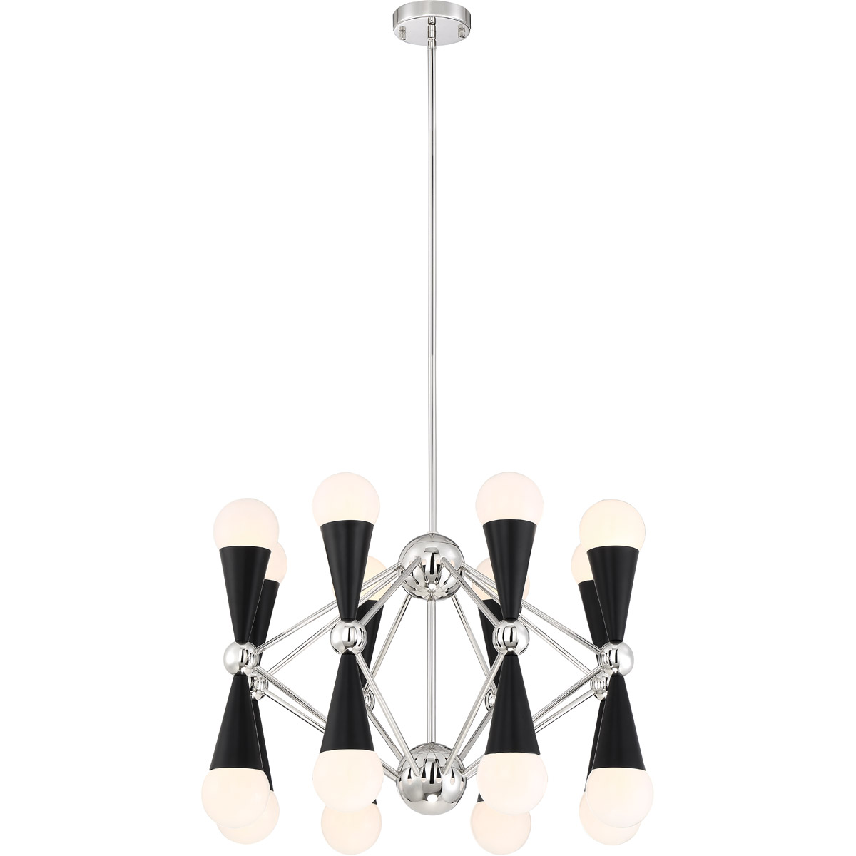 Zeev Lighting CD10300/16/PN+MBK Crosby 16 Light 36 inch Polished Nickel and Matte Black with Glass Chandelier Ceiling Light