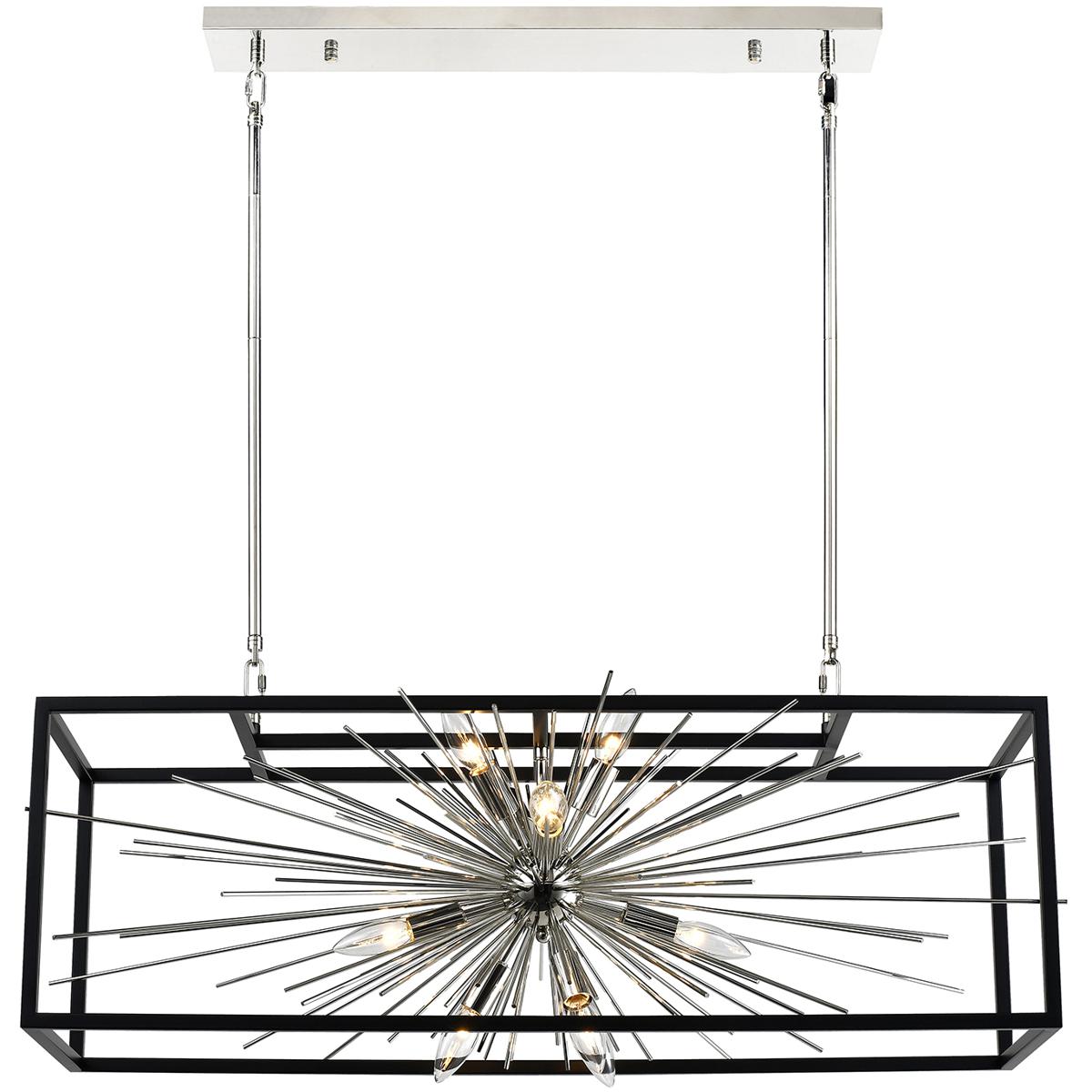 Zeev Lighting CD10490/10/PN+MBK Burst 10 Light 20.13 inch Polished Nickel and Matte Black Dining Chandelier Ceiling Light